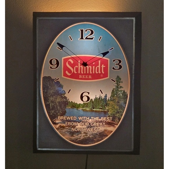 schmidt Other - Vintage 1982 Schmidt Beer Lighted Wall Clock Sign G Heileman Embosograph Mancave